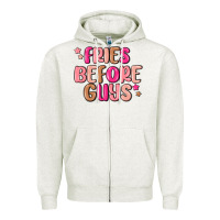Oatmeal Heather fries before guys Zipper Hoodie - MaliasSmallBusiness