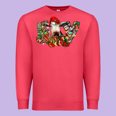 Christmas Joy Cow Premium Sweatshirt Designed By Cowhidedigitalart