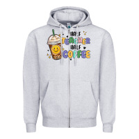 Heather Grey half teacher half coffee Zipper Hoodie - MaliasSmallBusiness