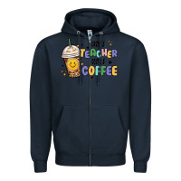 Navy half teacher half coffee Zipper Hoodie - MaliasSmallBusiness