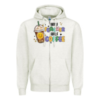 Oatmeal Heather half teacher half coffee Zipper Hoodie - MaliasSmallBusiness