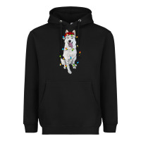 Black christmas white shepherd with christmas lights Heavyweight Hoodie - RanaPortraitStore