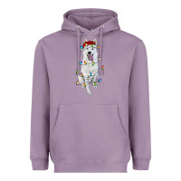 Lavender christmas white shepherd with christmas lights Heavyweight Hoodie - RanaPortraitStore
