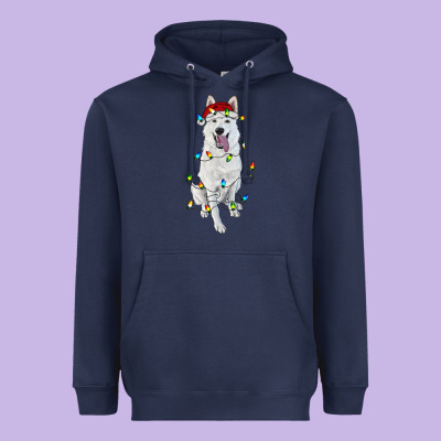 Christmas White Shepherd With Christmas Lights Heavyweight Hoodie Designed By Ranaportraitstore