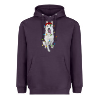 Plum christmas white shepherd with christmas lights Heavyweight Hoodie - RanaPortraitStore