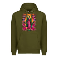 Army Green our lady of guadalupe serape background Premium Hoodie - Artiststas