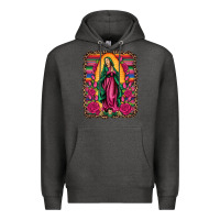 Charcoal Heather our lady of guadalupe serape background Premium Hoodie - Artiststas