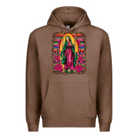 Chestnut our lady of guadalupe serape background Premium Hoodie - Artiststas