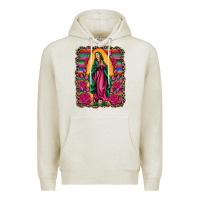 Oatmeal Heather our lady of guadalupe serape background Premium Hoodie - Artiststas