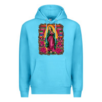 Ocean Blue our lady of guadalupe serape background Premium Hoodie - Artiststas
