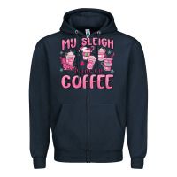 Navy my sleigh runs on coffee Zipper Hoodie - MaliasSmallBusiness