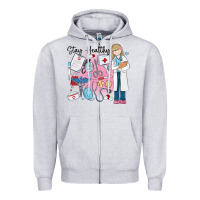 Heather Grey stay healthy nurse Zipper Hoodie - MaliasSmallBusiness