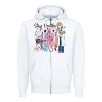 White stay healthy nurse Zipper Hoodie - MaliasSmallBusiness