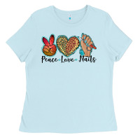 Baby Blue peace love nails Ladies Tee - BarkalooDesign