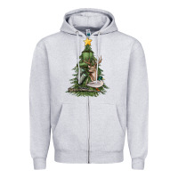 Heather Grey hunting christmas tree Zipper Hoodie - MaliasSmallBusiness