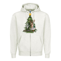 Oatmeal Heather hunting christmas tree Zipper Hoodie - MaliasSmallBusiness