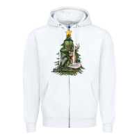 White hunting christmas tree Zipper Hoodie - MaliasSmallBusiness