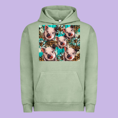 Western Cowhide Sunflower Baby Pig Urban Hoodie Designed By Barkaloodesign