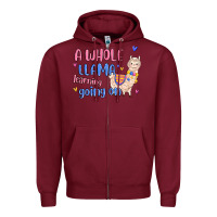Burgundy a whole llama learning going on Zipper Hoodie - MaliasSmallBusiness