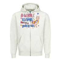 Oatmeal Heather a whole llama learning going on Zipper Hoodie - MaliasSmallBusiness