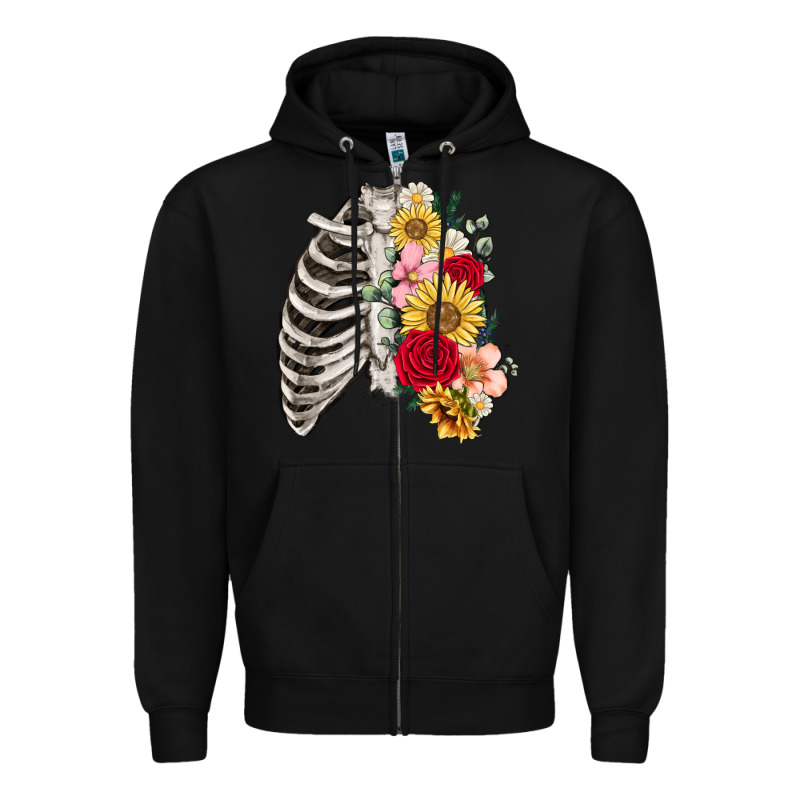 Floral Ribcage Zipper Hoodie by MaliasSmallBusiness | Teevron