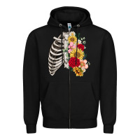 Black floral ribcage Zipper Hoodie - MaliasSmallBusiness