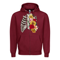 Burgundy floral ribcage Zipper Hoodie - MaliasSmallBusiness