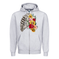 Heather Grey floral ribcage Zipper Hoodie - MaliasSmallBusiness