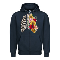 Navy floral ribcage Zipper Hoodie - MaliasSmallBusiness