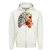 Oatmeal Heather floral ribcage Zipper Hoodie - MaliasSmallBusiness