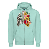 Seafoam floral ribcage Zipper Hoodie - MaliasSmallBusiness