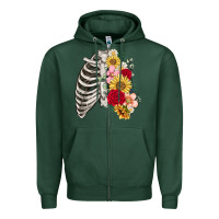 Sports Green floral ribcage Zipper Hoodie - MaliasSmallBusiness
