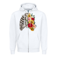 White floral ribcage Zipper Hoodie - MaliasSmallBusiness