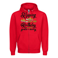 Red stepping into my birthday with god s grace and mer Zipper Hoodie - MaliasSmallBusiness