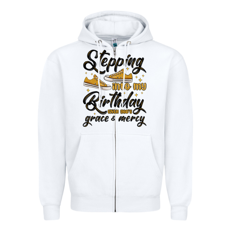 Stepping Into My Birthday With God S Grace And Mer Zipper Hoodie by MaliasSmallBusiness | Teevron