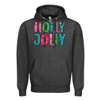 Charcoal Heather holly jolly Zipper Hoodie - MaliasSmallBusiness