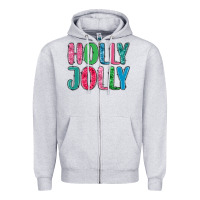 Heather Grey holly jolly Zipper Hoodie - MaliasSmallBusiness