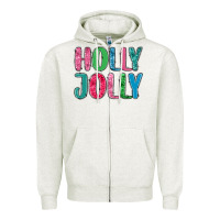 Oatmeal Heather holly jolly Zipper Hoodie - MaliasSmallBusiness