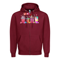 Burgundy love coffee cups Zipper Hoodie - MaliasSmallBusiness