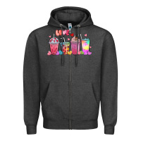Charcoal Heather love coffee cups Zipper Hoodie - MaliasSmallBusiness