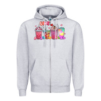 Heather Grey love coffee cups Zipper Hoodie - MaliasSmallBusiness