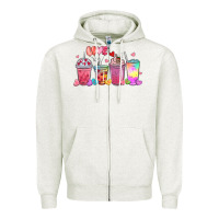 Oatmeal Heather love coffee cups Zipper Hoodie - MaliasSmallBusiness