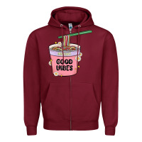 Burgundy instant good vibes noodles Zipper Hoodie - MaliasSmallBusiness