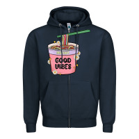 Navy instant good vibes noodles Zipper Hoodie - MaliasSmallBusiness