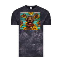 Cloud Black Chocolate Labrador with sunflowers western Vintage Tee - Artiststas