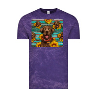 Cloud Purple Chocolate Labrador with sunflowers western Vintage Tee - Artiststas