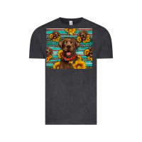 Vintage Black Chocolate Labrador with sunflowers western Vintage Tee - Artiststas