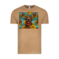 Vintage Camel Chocolate Labrador with sunflowers western Vintage Tee - Artiststas