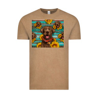 Vintage Coffee Chocolate Labrador with sunflowers western Vintage Tee - Artiststas