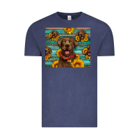 Vintage Denim Chocolate Labrador with sunflowers western Vintage Tee - Artiststas